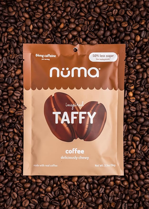 Numa Foods Coffee Chews - Caffeinated Taffy Candy, Low Sugar, High Protein, Low Calorie, All Natural & Gluten Free Candy with Caffeine - 3 Bags with 10 Coffee Candies Individually Wrapped