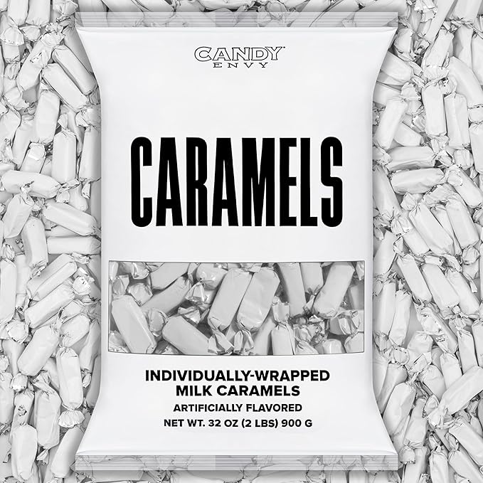 Candy Envy - Individually Wrapped Caramels - White Wrapper - 2 Pound Bulk White Candy