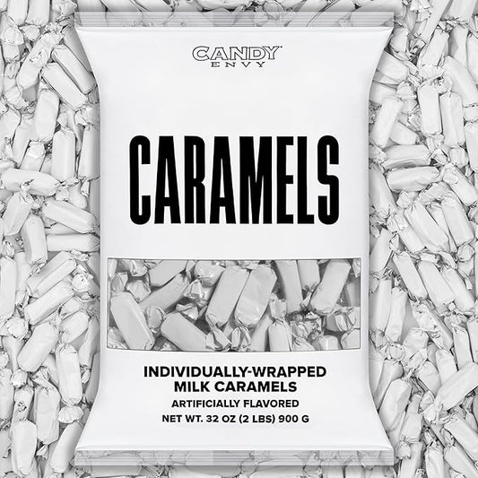 Candy Envy - Individually Wrapped Caramels - White Wrapper - 2 Pound Bulk White Candy