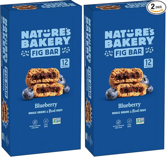 Nature's Bakery Whole Wheat Fig Bars, Blueberry, Real Fruit, Vegan, Non-GMO, Snack bar, Twin packs- 12 count (Pack of 2)