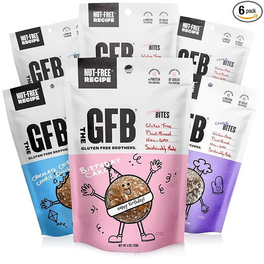 The GFB Gluten Free Protein Cookie Bites Nut Free Variety Pack – Super Tasty Allergen Friendly Fudge Brownie, Cookie Dough & Birthday Cake Vegan Protein Bites, 4 Oz (6 Count)