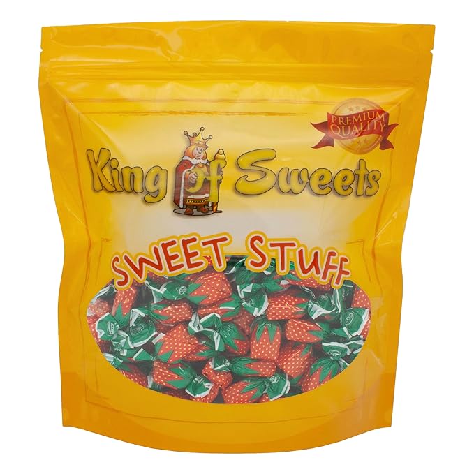 Strawberry Filled Hard Candy Bon Bons – Individually Wrapped Fruit Candies – Classic Strawberry Candy with Soft Center – 5 Pound Resealable Bag