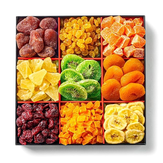 Dried Fruit Gift Basket - 9 Sectional - Tropical Arrangement - Gourmet Snack Box for Birthday, Anniversary, Corporate Gifting, Sympathy, Care Package, Get Well Gift