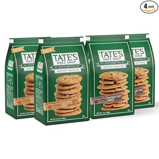 Tate's Bake Shop Cookies Variety Pack, Salted Caramel Chocolate Chip & Chocolate Chip Cookies, 4 Bags