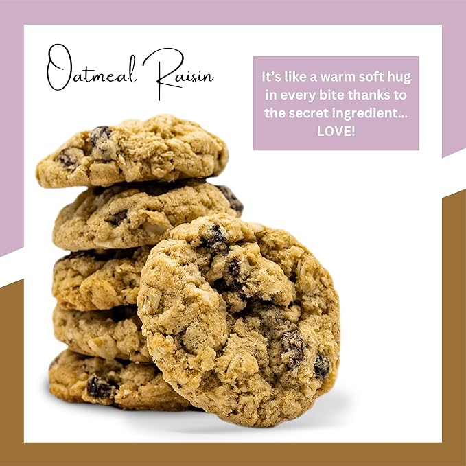 Bell's Reines Oatmeal Raisin Cookies, Soft Gourmet Small Batch, Healthy Snacks, Bakery Fresh 4 Cookie Snack Packs. 3-Pack