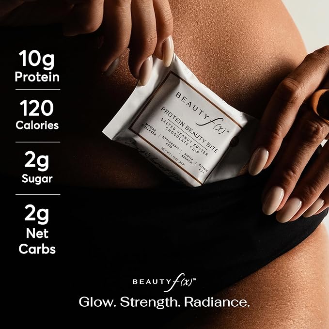 Beauty f(x) Protein Beauty Bites - Collagen Bars – Salted Peanut Butter & Chocolate Chip Collagen Protein Bars for Women – 10g Protein, 120 Calories, No Added Sugar – Supports Skin, Hair, and Nails