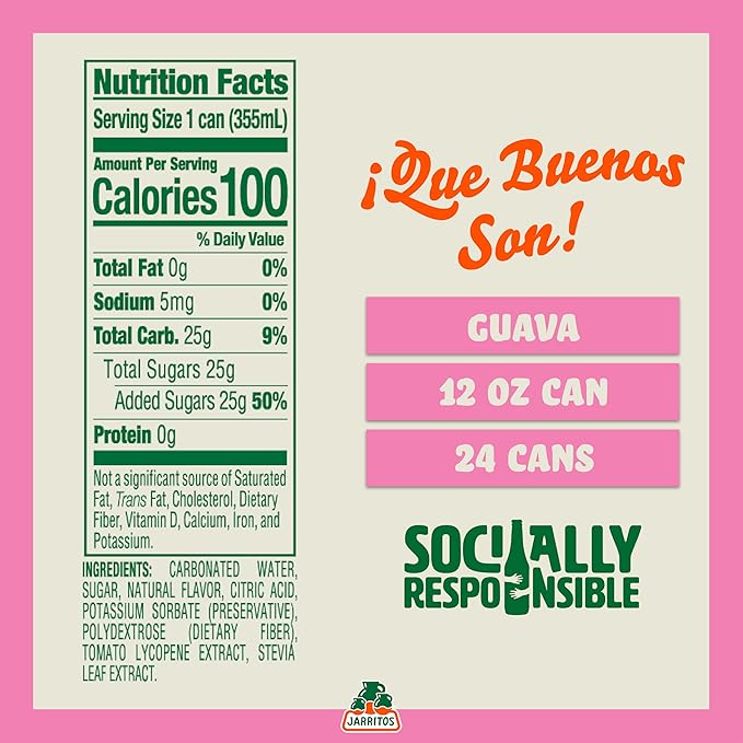 Jarritos - Mexican Soda Soft Drinks, Guava (12 oz, 355ml) 24 Cans (3 Boxes of 8) - Made with Real Cane Sugar - 0g Fat - Made in Mexico - Natural Flavor Soda Pop - Party & BBQ Beverages