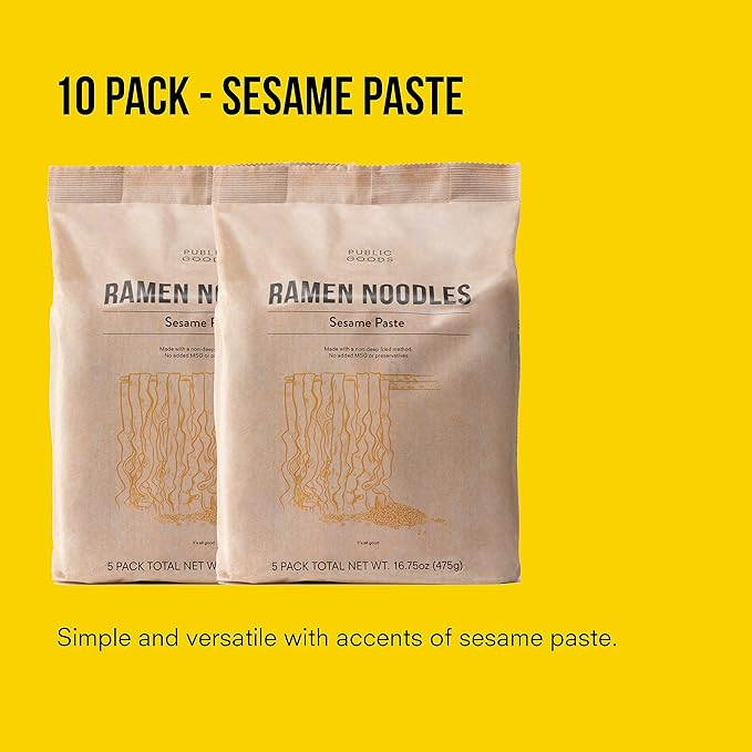 Public Goods Ramen Noodles | Brothless Vegan & Vegetarian Instant Ramen | Healthy, High Protein Asian Noodle | Preservative Free | No Added MSG | Sesame Paste (10 Pack)
