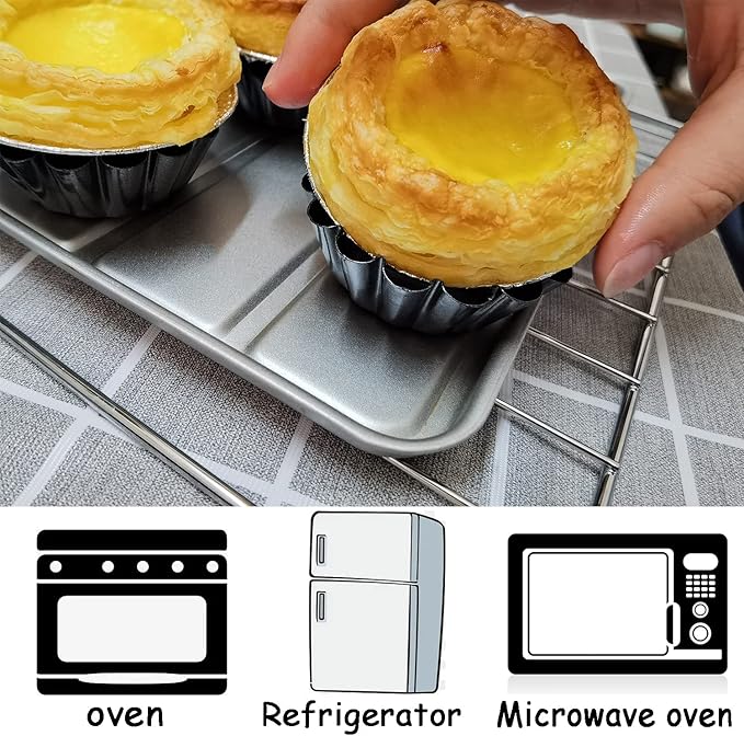 Xstronq Egg Tart Molds 12PCS Tart Pan 3inch, Mini Carbon Steel Non Stick Tart Pans, Tart Molds For Baking (3 inch)