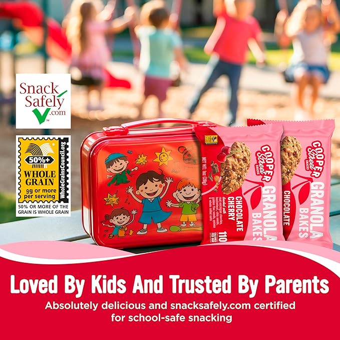 Cooper Street Chocolate Cherry Granola Bakes (24 pack) - Individually Wrapped Soft and Chewy Breakfast Granola Bars - Nut, Dairy & Soy Free - Great As Kids Snacks For School, Hiking Or Lunchbreak