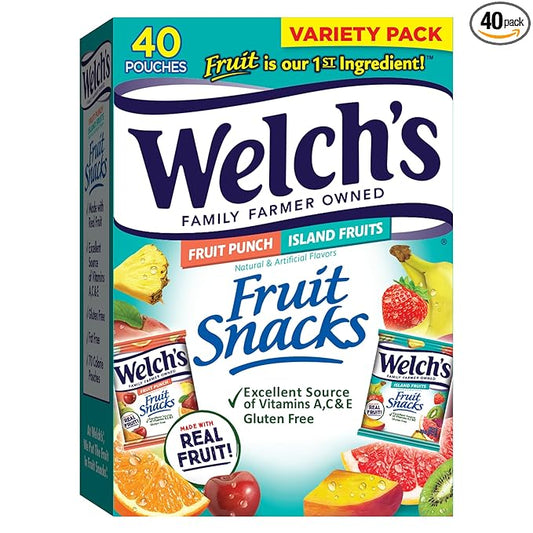 Welch's Fruit Snacks, Fruit Punch & Island Fruits, Individual Single Serve Bags, 0.8 oz (Pack of 40)