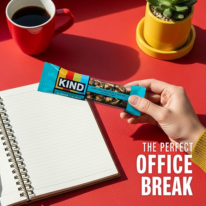 KIND Nut Bars, Dark Chocolate Nuts and Sea Salt, Healthy Snacks, Gluten Free, Low Sugar, 6g Protein, 24 Count