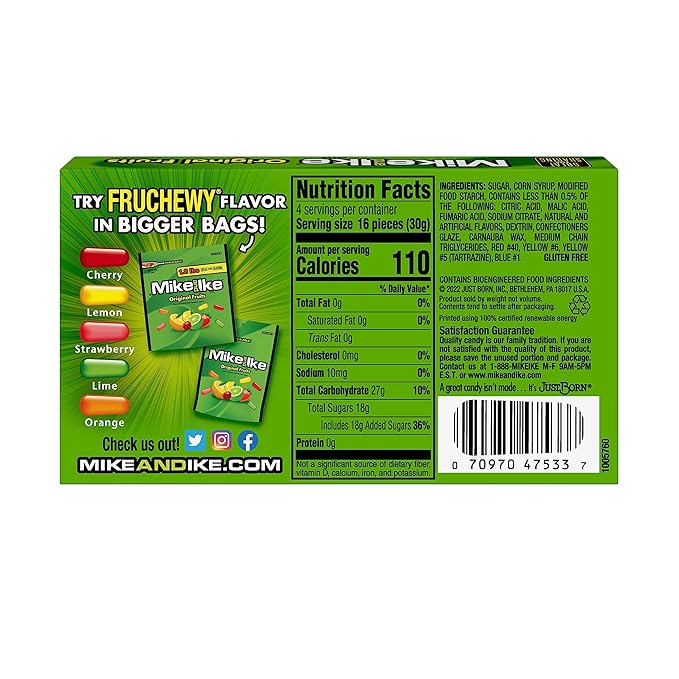 Mike and Ike Candy, Original Fruits, 4.25oz Theater Box, Pack of 12