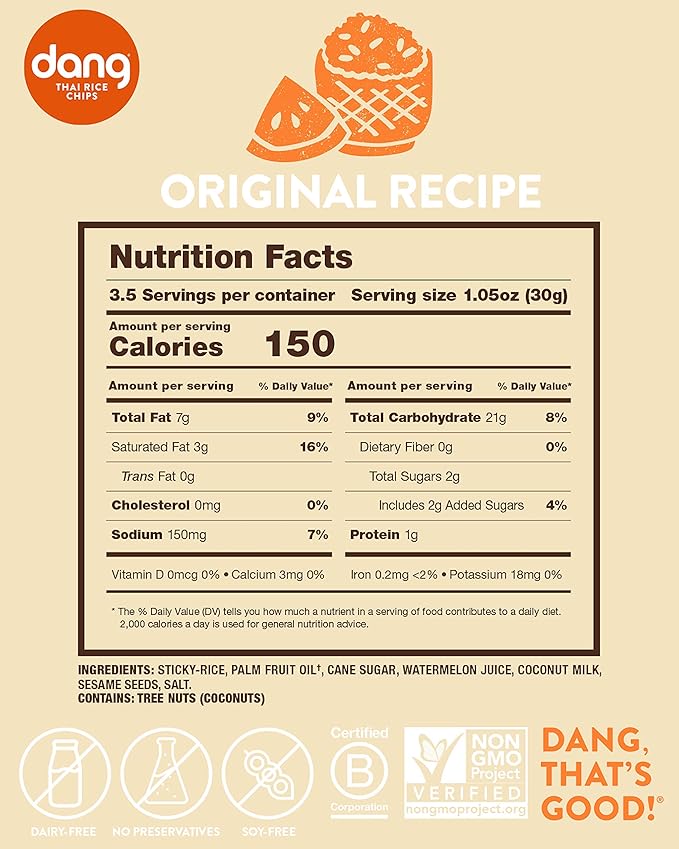 DANG Sticky Rice Chips | Original | 12 Pack | Vegan, Gluten Free, Non Gmo Rice Crisps, Healthy Snacks Made With Whole Foods | 3.5 Oz Bags