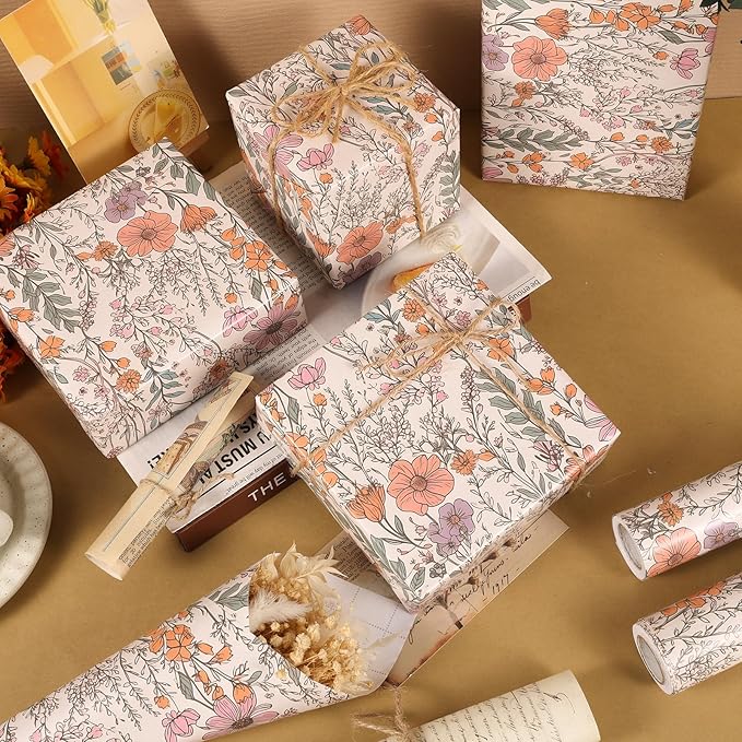 Ywdbzjhs 1 Roll Wildflower Wrapping Paper Mini Roll - 17 In x 33 Ft - Wildflower Garden Floral Gift Wrap Paper for Christmas Birthday Wedding Baby Shower Engagement Bridal Shower