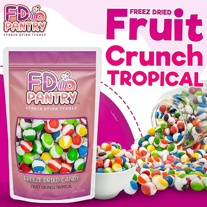 Freeze-Dried Candy Fruit Crunch Tropical, 4 oz, Assorted Variety Flavors, Bag Pouch, Ideal Gift Snack