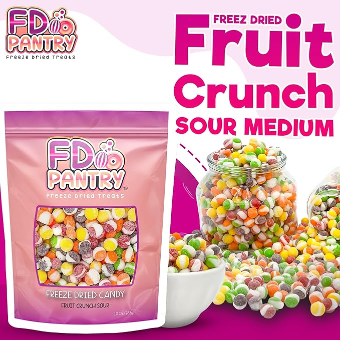 Fruit Crunch Sour Freeze Dried Candy 10oz, Assorted Sour Freeze Dried Candy Variety Pack 10 oz Large Pouch, Ideal Crunchy Freeze Dried Sweets Gift - Large Resealable Bag