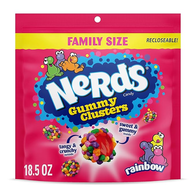 NERDS Gummy Clusters Candy, Rainbow, Crunchy and Gummy, 18.5 oz