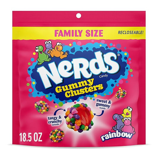 NERDS Gummy Clusters Candy, Rainbow, Crunchy and Gummy, 18.5 oz