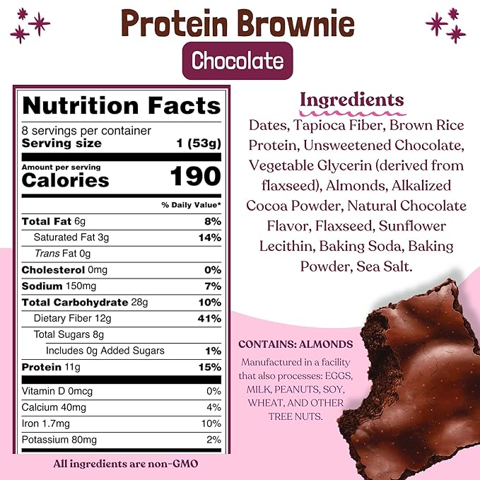 Elavi Protein Brownie, 11g Protein, Non-Dairy, Vegan & Gluten Free, Delicious Guilt-Free Snack | No Artificial Flavors, No Added Sugar, No Sugar Alcohols, High in Fiber (Chocolate Fudge)