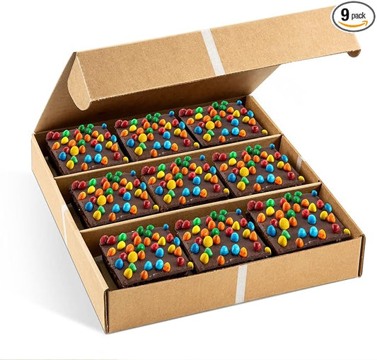 Brownies Gift Basket | Chocolate Brownies Individually Wrapped [9 Count] Topped with Rainbow Candy Chips | Birthday Snacks | Food Gifts for Men, Women | Kosher, Dairy & Nut Free | Stern’s Bakery
