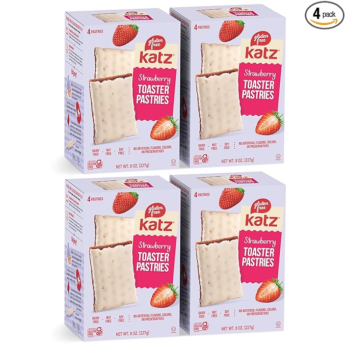 Katz Gluten Free Strawberry Toaster Pastries. Snacks for Kids. Free of Dairy, Peanuts, Tree Nuts, and Sesame. No Artificial Colors. Kosher. 8oz (4pk)