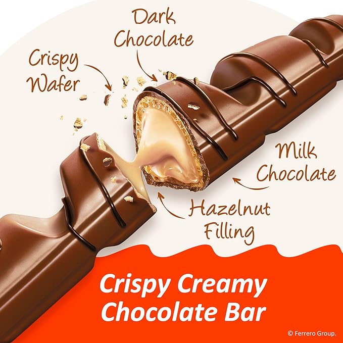 Kinder Bueno Milk Chocolate Bars with Hazelnut Cream, Bulk 20 Pack, Chocolate Candy Bars for Game Day, Football Party Supplies, Snacks for Adults, 4 Per Pack