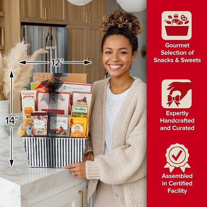 Broadway Basketeers Holiday Snack & Sweets Gift Basket – Christmas Basket for Families, Men, Women, Corporate & Friends – Cookies, Popcorn, Chocolate, Pretzels & Sweets – Thank You Gift for your Loved Ones