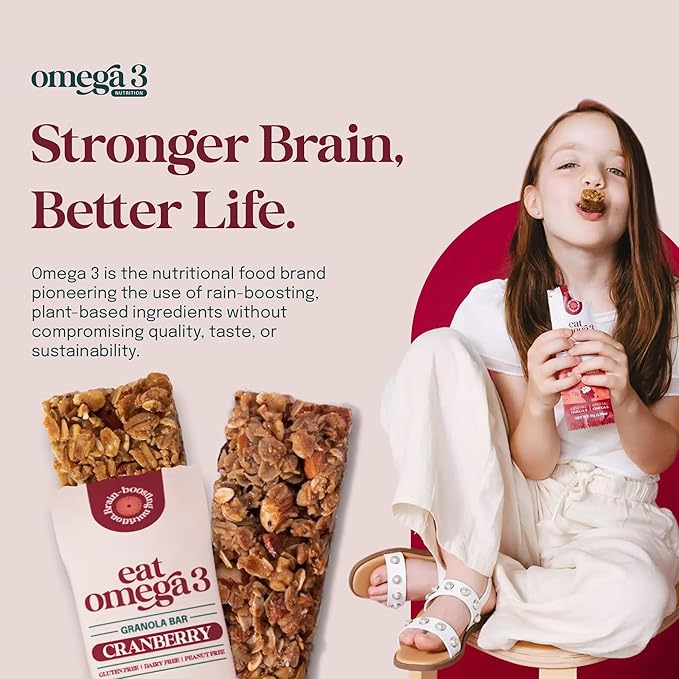 Eat Omega 3 Cranberry Granola Bar – Gluten-Free, Dairy-Free, Plant-Based Protein Snack with Omega-3 & Omega-6, Low Sugar, Non-GMO - 1.79oz, 12 Count