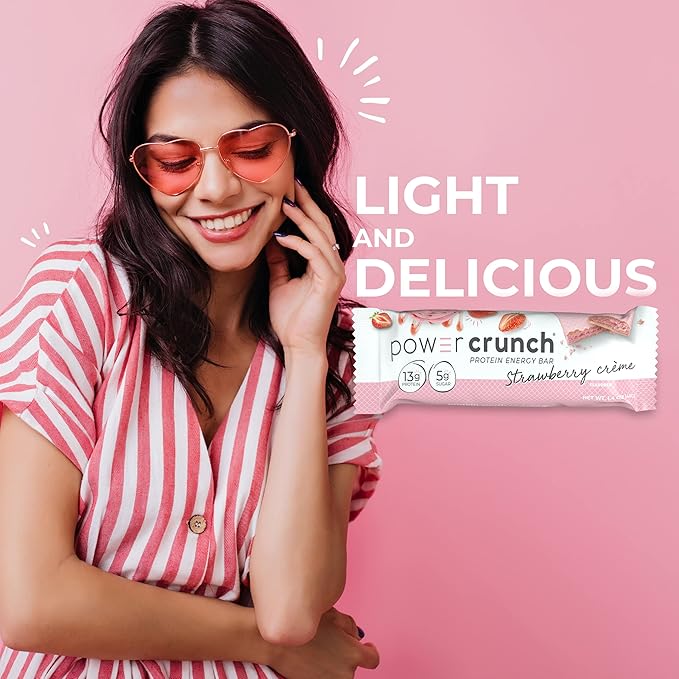 Power Crunch Protein Wafer Bars, High Protein Snacks with Delicious Taste, Strawberry Crème, 1.4 Ounce (12 Count) (Pack of 2)