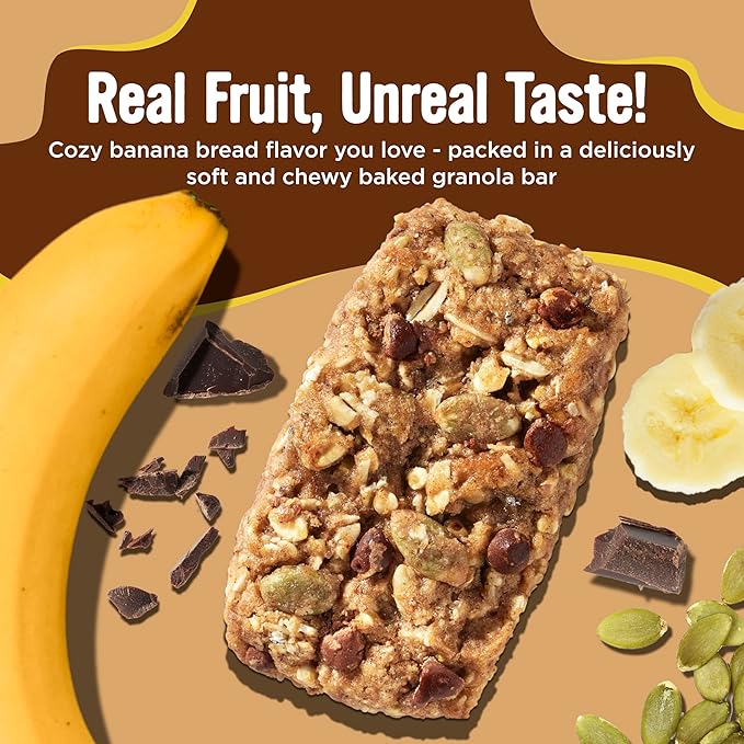 Cooper Street Banana Bread Granola Bakes (12 pack) - Individually Wrapped Soft and Chewy Breakfast Granola Bars - Nut, Dairy & Soy Free - Great As Kids Snacks For School, Hiking Or Work