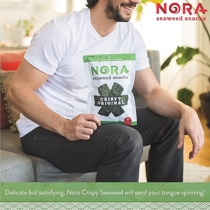 Original Crispy Seaweed Snacks by Nora, Low-Carb Healthy Snacks for Adults, Thick Nori Sheets Snack Strips, Asian Snacks, Vegan, Gluten-Free, Non-GMO, 12-Pack