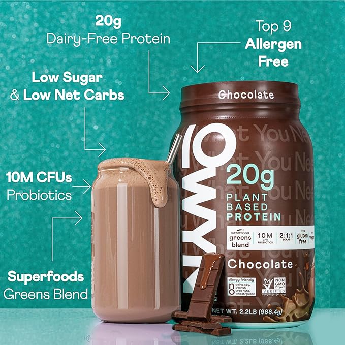 OWYN Only What You Need Dairy Free Protein Powder with 20g Protein, Probiotics, Superfoods Greens, Pea, Chia and Pumpkin Seed Blend (Chocolate, 2.2 Pound - Pack of 1)