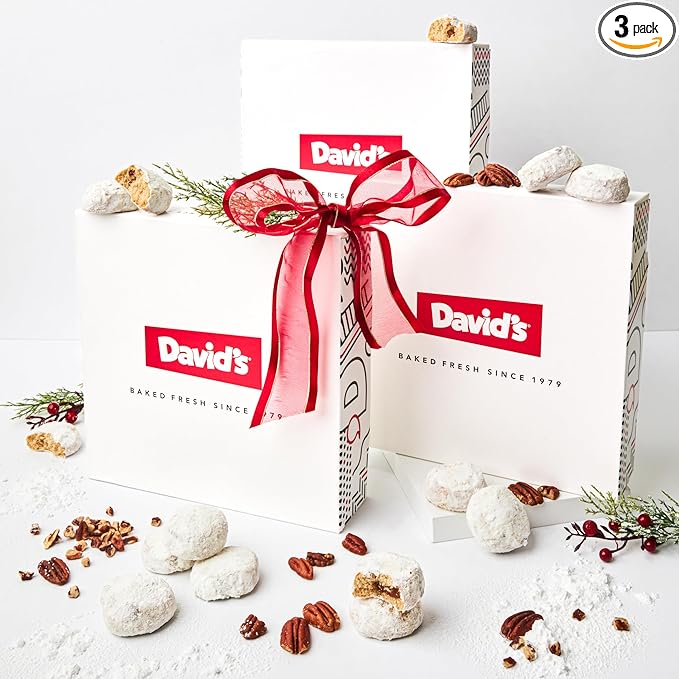 David's Cookies Butter Pecan Meltaways Christmas Cookies Gift Box 3 Pack – Soft Butter Cookies with Crunchy Pecans – 3 lbs Gourmet Holiday Dessert Basket for Celebrations and Special Occasions