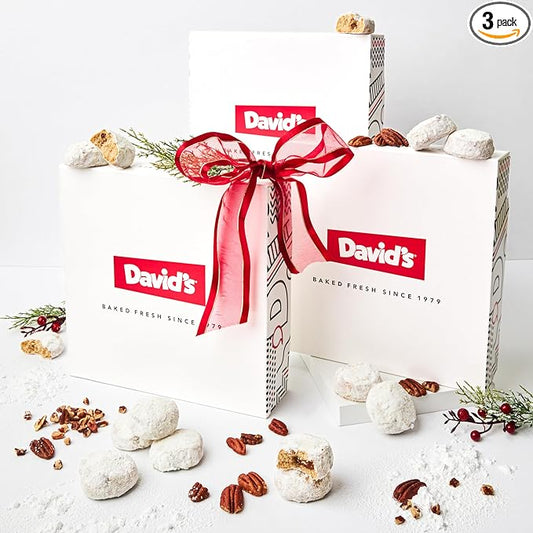 David's Cookies Butter Pecan Meltaways Christmas Cookies Gift Box 3 Pack – Soft Butter Cookies with Crunchy Pecans – 3 lbs Gourmet Holiday Dessert Basket for Celebrations and Special Occasions