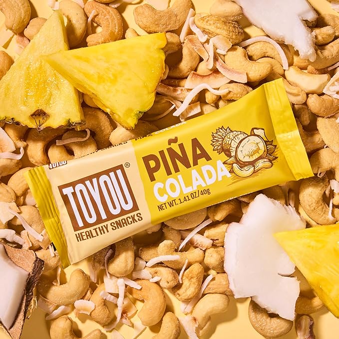 ToYou Gluten Free Chewy Fruit and Nut Bars - Healthy Protein Snacks | Piña Colada - 1.41 Ounce (Pack of 12) | Soft Chewy, Vegan, Fiber-Packed Granola Bars for Adults and Kids, Made with Natural Ingredients