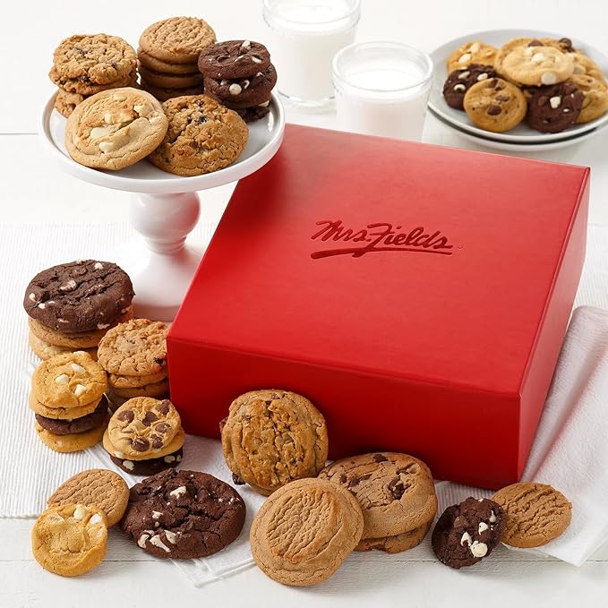 Mrs. Fields Crimson Classic Box - Assorted with 10 Original Sized Cookies and 42 Nibblers Bite-Sized Cookies in our 5 Classic Flavors (52 Count)
