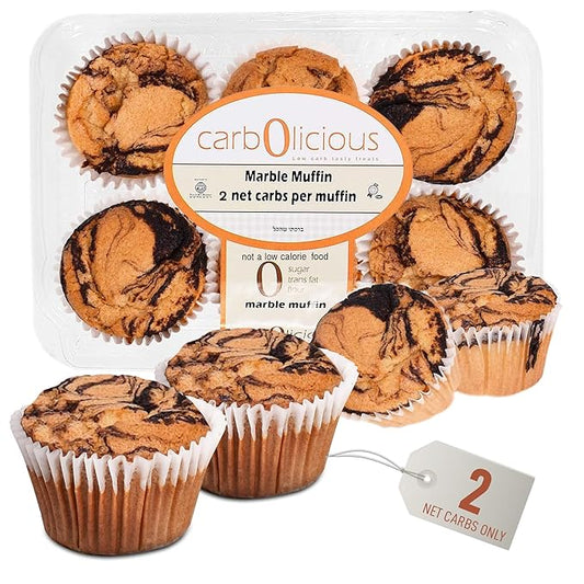 Low Carb Marble Muffins 6 Pcs (1-Pack) by Carb-o-licious - Delicious Keto Mini Muffins with Only 2 Net Carbs, 9g Protein - Sugar Free Cupcake Style Healthy Snack Made, Almond Flour, Low-Carb Treat