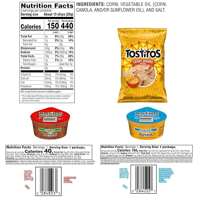 Tostitos Tortilla Chips Chip & Dip Pack, 3oz Tostitos Crispy Rounds & 3.8oz Medium Dip