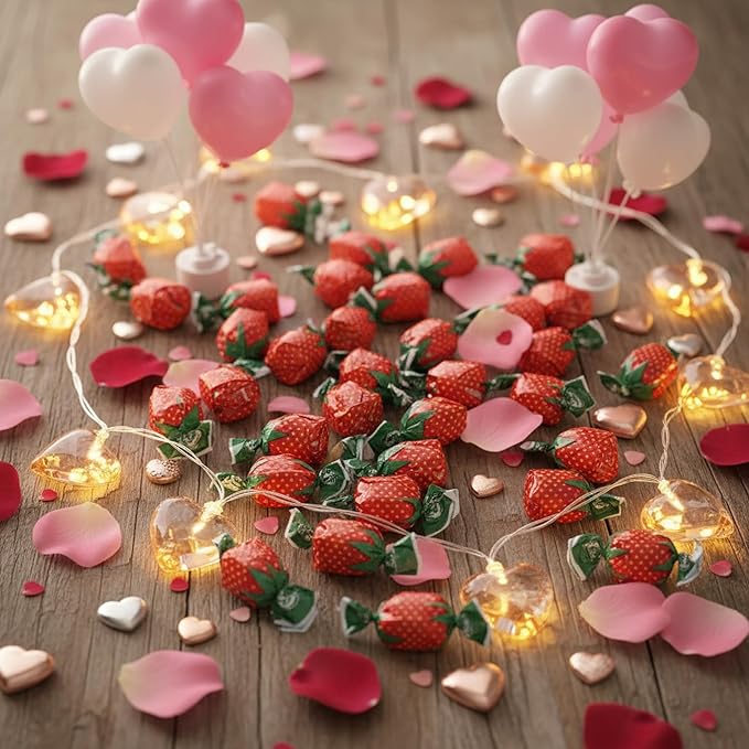Strawberry Filled Hard Candy Bon Bons – Individually Wrapped Fruit Candies – Classic Strawberry Candy with Soft Center – 1 Pound Resealable Bag