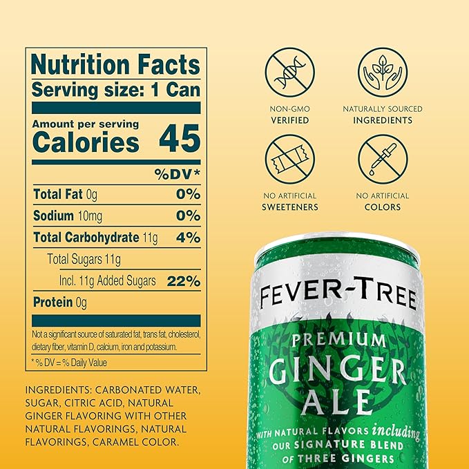 Fever-Tree Ginger Ale – Premium Mixer for Cocktails and Mocktails, 5.1 fl oz Cans, Pack of 8 – Naturally Sourced, Non-GMO