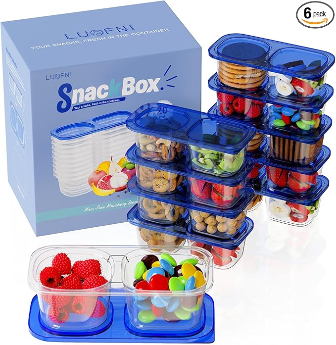 Reusable Snack Containers with Lids for Kids-Navy Blue 10 PACK, [UNIQUE DESIGN 2-COMPARTMENT] BPA-Free/Microwave/Dishwasher Safe, Snack Bowls Container for On-the-Go Meals,Camping and Travel