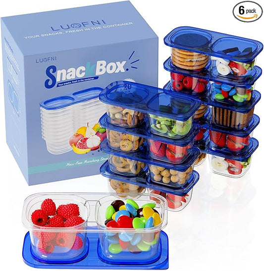 Reusable Snack Containers with Lids for Kids-Navy Blue 10 PACK, [UNIQUE DESIGN 2-COMPARTMENT] BPA-Free/Microwave/Dishwasher Safe, Snack Bowls Container for On-the-Go Meals,Camping and Travel