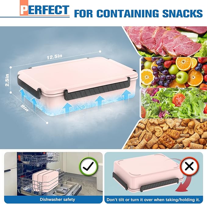 Chilled Portable Snackle Box Container Insulated Bag Keep Food Warm 12 Compartment Divided Serving Tray Reusable Ice Pack Christmas Thanksgiving Gift Essentials for Charcuterie Snack Road Trip Picnic