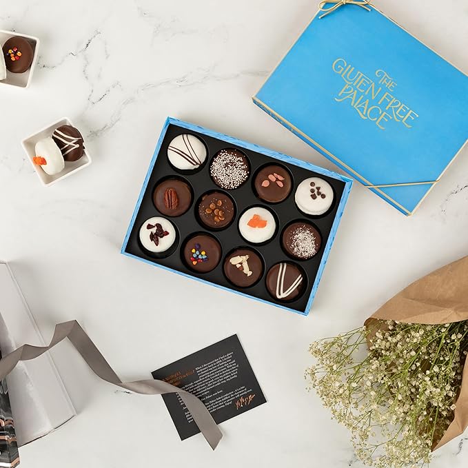 Gluten Free Palace Valentine’s Day Cookie Gift Basket – Vegan Gluten Free Chocolate Covered Cookies – Gourmet Gift Box for Women, Men, Couples & Friends – Delicious Gluten Free Treats for Valentine’s (12 Count)