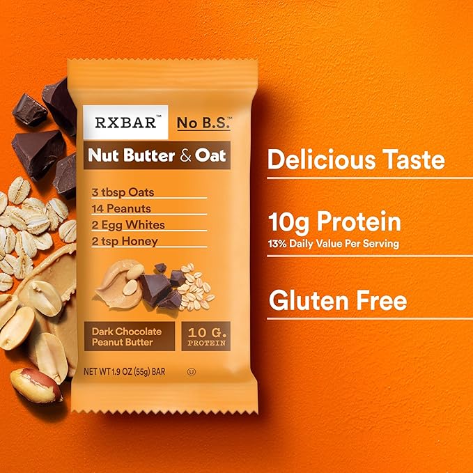 RXBAR Nut Butter and Oat Protein Bars, Protein Snacks, Snack Bars, Dark Chocolate Peanut Butter, 9.7oz Box (5 Count)