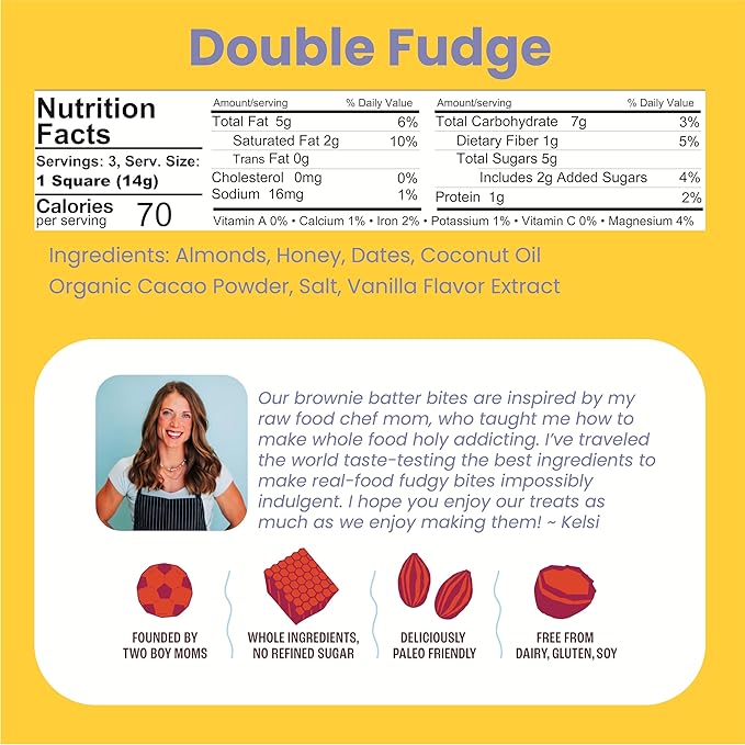 Kelsi's Double Fudge Brownie Batter Bites, 8 Pack - Whole Ingredients, Healthy Brownie Bites, Dairy Free, Gluten Free, Soy Free Chocolate, Zero Refined Sugar, Paleo, Minimally Processed, Healthy Snack Alternative for Adults & Kids