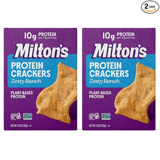 Milton's Protein Crackers, Zesty Ranch - 10g of Plant-Based Protein Per Serving, Gluten Free, Non-GMO Project Verified, Vegetarian-Friendly, Zero Grams Added Sugar Per Serving, 4.25 Oz, Pack of 2