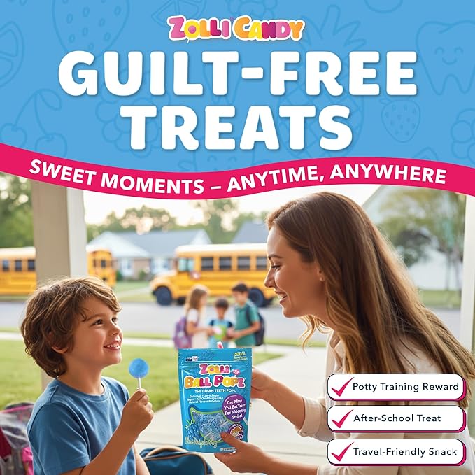 Zollipops Clean Teeth Pops Sugar Free Candy with Xylitol, Dye-Free Lollipops - Keto & Diabetic-Friendly, Dentist-Approved Treats for Kids (Blue Raspberry 5.2 oz)