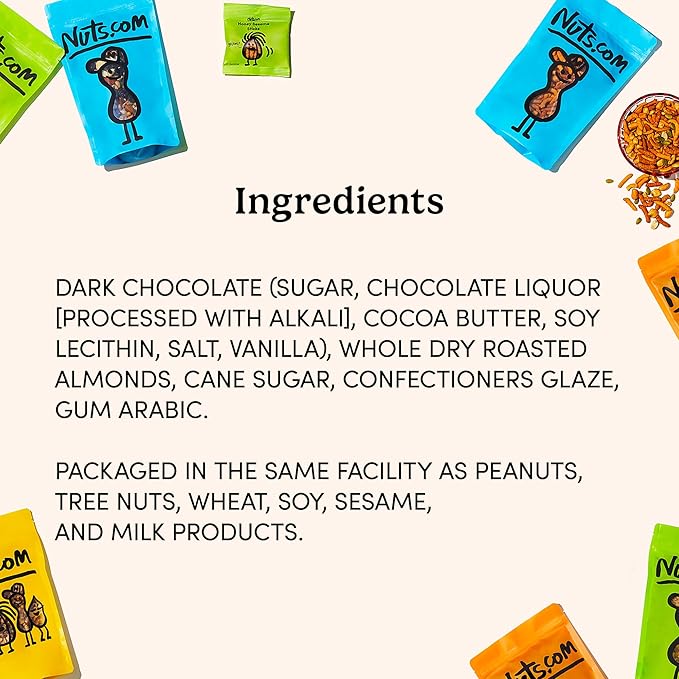Nuts.com – Dark Chocolate Covered Almonds – 2 Pound Bag, Healthy Snack for Adults & Kids, Good Source of Protein, Fiber, Iron, Calcium, Potassium & Antioxidants – Kosher Pareve